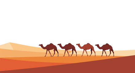 Serene desert landscape featuring a caravan of camels gracefully traversing the sands © Anisah
