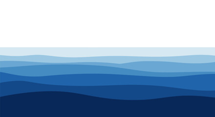 Abstract layered blue ocean waves illustration with varying depth and tones creating a serene