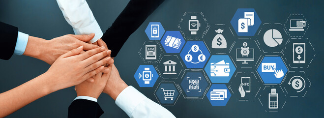 Digital wallet icons show mobile payment, digital wallet transfer, and online banking. Digital...