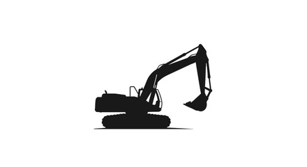 Striking silhouette of a hydraulic excavator machine, heavy industrial vehicle