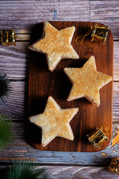 Ham tomato and cheese canape sandwiches in the form of star for Christmas holidays