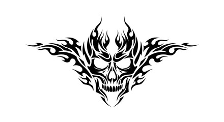 Abstract skull with tribal flame wings, a captivating fusion of mortality and the untamed spirit