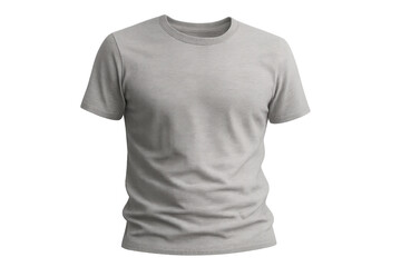 Grey crew neck t-shirt displaying blank canvas for custom design, casual apparel mockup with transparent background