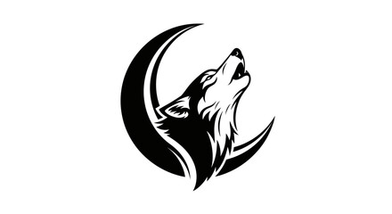 Striking monochrome depiction of a howling wolf silhouette framed by crescent moon design