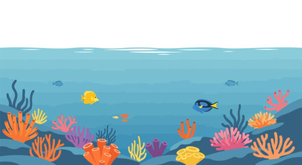 Enchanting undersea world with vibrant coral reefs and diverse marine life in azure waters