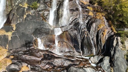 Close-up view of Acquafraggia waterfalls in Val Chiavenna, Italy
