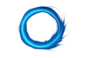 Blue light ring generating an abstract energy effect with glowing trails on a transparent background