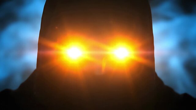 Mysterious Hooded Figure with Glowing Fiery Eyes