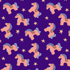 Pattern with a cute stylized horse - a clay toy for wrapping paper and textiles