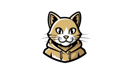Cartoon Cat Mascot Wearing Hoodie with Focused Expression.