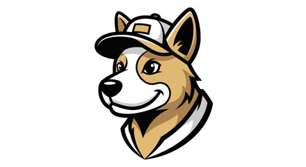 Cartoon Corgi Dog Mascot Wearing a Baseball Cap.