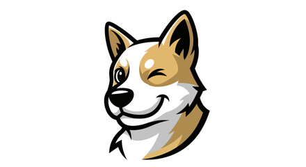 Cartoon Dog Head with Winking Eye and Smiling Expression.