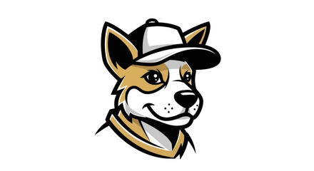 Cartoon Dog Mascot Wearing a Baseball Cap with Focused Expression.