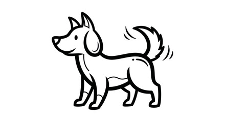 Cartoon Dog Wagging Tail Illustration in Black and White.