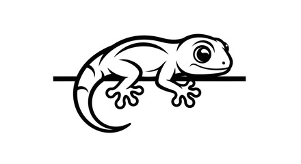 Cartoon Gecko Clinging to a Branch - A Charming Vector Illustration.