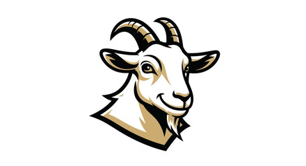 Cartoon Goat Head Mascot with a Smiling Expression and Horns.