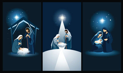 Minimal Vertical Nativity Illustrations &ndash; Modern Holy Family Christmas Art. Set of three minimal vertical nativity illustrations. Modern style made for mobile use, greeting cards etc.