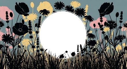 Whimsical floral frame with an empty oval space for text