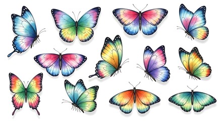 Collection of vibrant watercolor butterflies in various poses