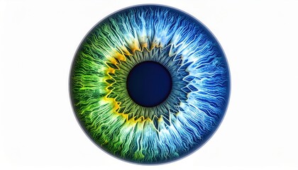 Vibrant multicolored iris blending green blue and yellow tones as symbol of diversity vision unity and futuristic exploration of human connection