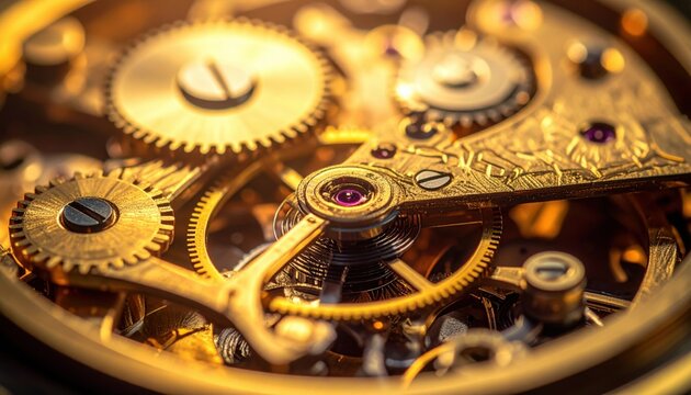 Intricate golden watch mechanism with gears symbolizing engineering mastery precision luxury timeless design and innovation in horology