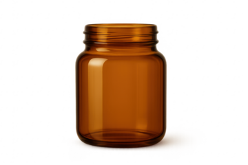 Empty amber glass jar for medicine, transparent background