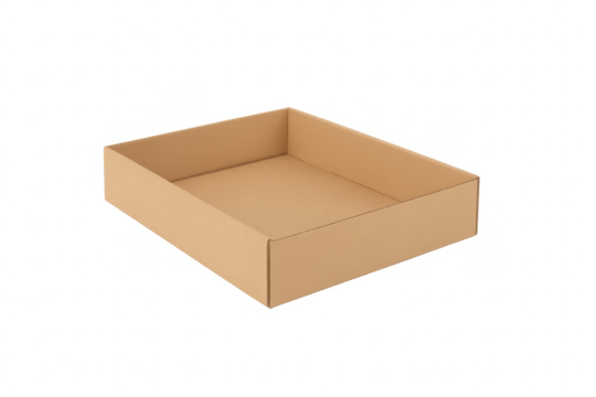 Empty corrugated cardboard tray container with transparent background