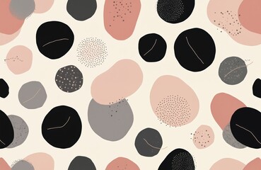 Fototapeta premium Abstract pattern with organic shapes and dots in pastel colors. Modern, minimalist design for textiles, paper prints, or web backgrounds. Simple geometric elements repeat for a stylish look.