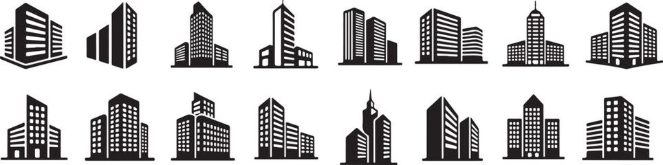 Modern cityscape building and skyscraper icon collection