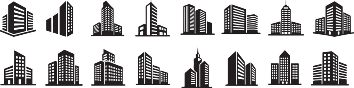 Modern cityscape building and skyscraper icon collection