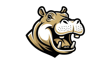 Cartoon Hippopotamus Head with Open Mouth and Visible Teeth.