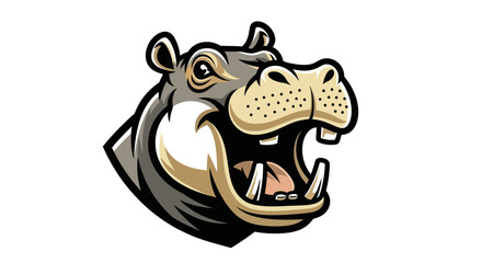 Cartoon Hippopotamus Head with Open Mouth and Visible Tusks.