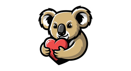 Cartoon Koala Holding a Red Heart with Affection.