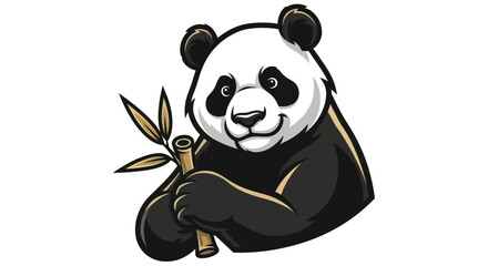 Cartoon Panda Bear Holding Bamboo Shoot with a Gentle Smile.