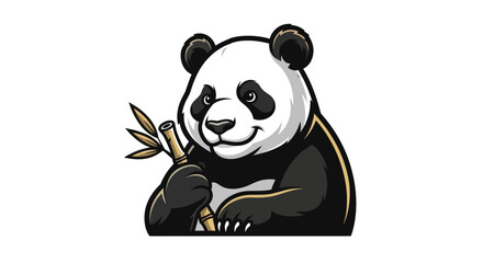 Cartoon Panda Bear Holding Bamboo Shoot with a Gentle Smile.