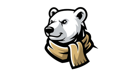 Cartoon Polar Bear Mascot with Scarf, Focused and Determined. © Indahyulia