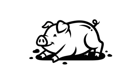Cartoon Pig Illustration - A Cheerful Farm Animal in Black and White.