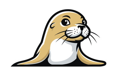 Cartoon Seal with Large Eyes and Whiskers Illustration.