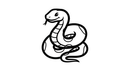 Cartoon Snake Illustration - A Charming Reptile in Simple Black and White.