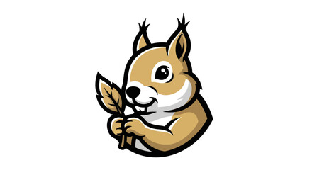 Cartoon Squirrel Holding a Leaf with a Friendly Expression.