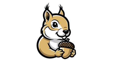 Cartoon Squirrel Holding Acorn Illustration with Detailed Shading.