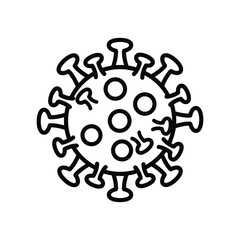 Stylized outline drawing of a coronavirus particle with spikes representing a virus or infection concept