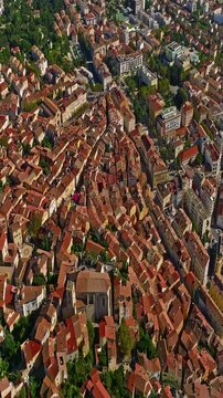  Aerial view of ancient streets and houses of the historic center of the city of Hyeres in the Var department on the azure coast