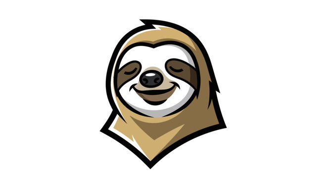 Charming Sloth Mascot Head with a Gentle Smile and Relaxed Expression.