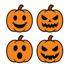 Halloween Jack O Lantern Faces Emotions Vector Set