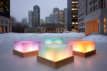 futuristic art and cultural centers with interactive holographic exhibits and dynamic digital displa