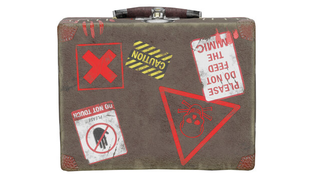 Suitcase challenge with om nom nom theme and warning signs visible