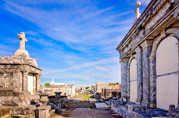 Obraz premium Above-ground graves at St. Patrick Cemetery No. 2 in New Orleans Louisiana