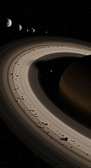 Saturn and Its Moons: A Stunning View of the Ringed Planet with Its Rings and Moons in Deep Space