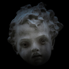 Marble Cherub Head from the Fountain of Neptune – Baroque Sculpture Detail in Dramatic Light, Rome